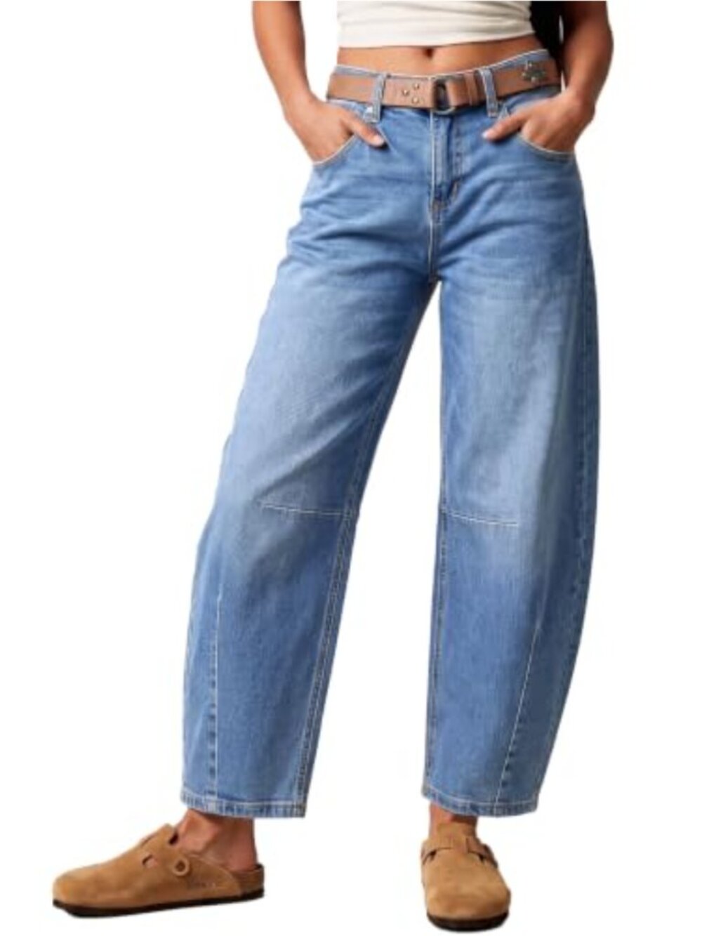 Wide Leg Barrel Jeans Y2K Baggy Boyfriend Denim Pants Mid Rise Ankle Length